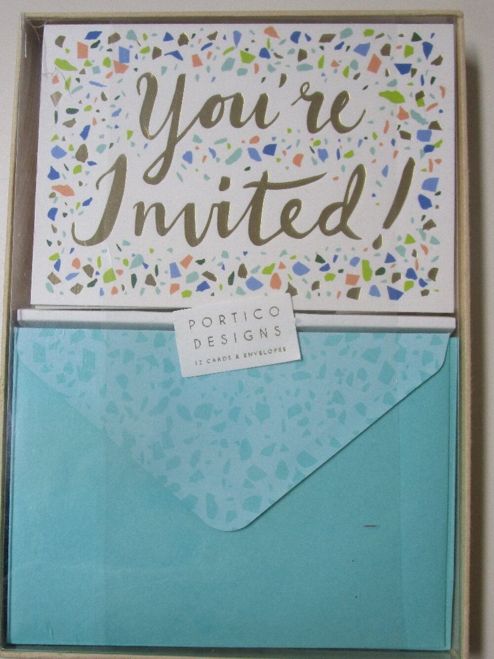 Portico Designs Invitations Gold Foil Embossed blue Boxed Invitation cards NIB